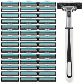 Razors for men Shaving, 2-Blade mens Razor Includes 1 Handles and 30 Replaceable razor head, Non-Slip Travel Carry Shaver for men Pack